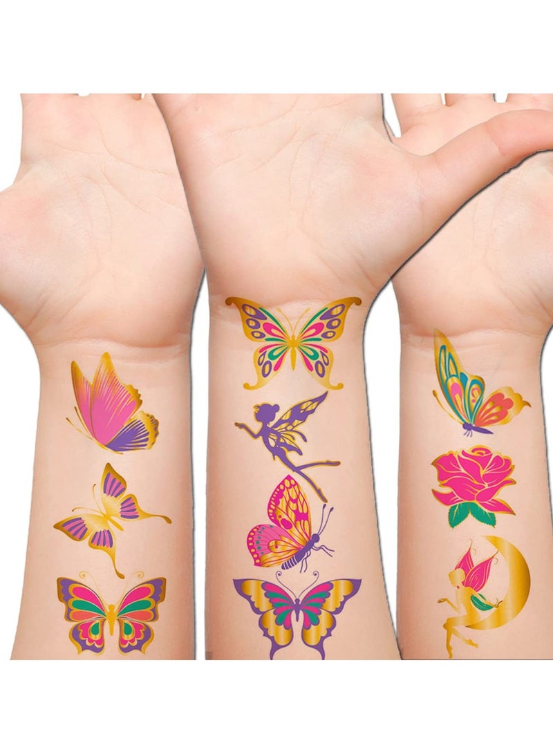 قوس قزح أورينبو 4 أوراق كبيرة من وشم الفراشات المعدنية اللامعة للفتيات والنساء - 50 تصميمًا من وشم الفراشات الفنية الملونة للنساء والفتيات هدايا الحفلات على شكل فراشة - Image 1