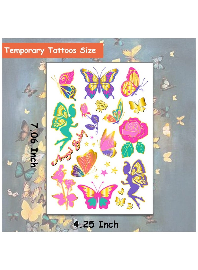 قوس قزح أورينبو 4 أوراق كبيرة من وشم الفراشات المعدنية اللامعة للفتيات والنساء - 50 تصميمًا من وشم الفراشات الفنية الملونة للنساء والفتيات هدايا الحفلات على شكل فراشة - Image 3