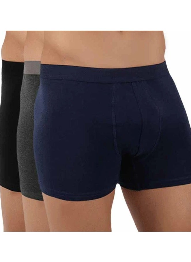 Men Basic Plain Colored Boxers Bundle of 3 Boxers (Black, Grey, Navy Blue)