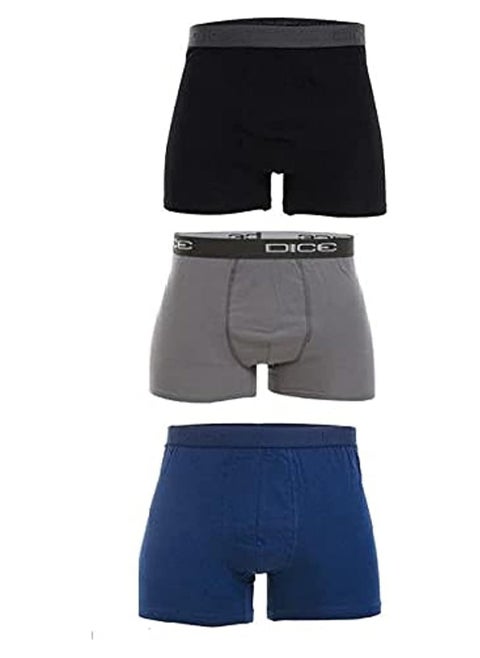 Men Basic Plain Colored Boxers Bundle of 3 Boxers (Black, Grey, Navy Blue)