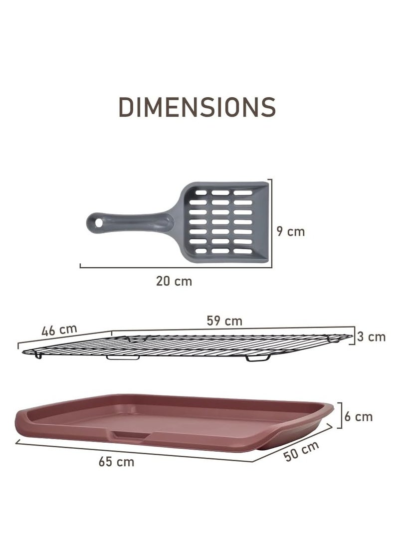 أن ان سي بيتس مرحاض للكلاب مع شبكة حديدية متينة، ومقبض حمل، ومغرفة قمامة، ومدرب داخلي قابل للفصل للكلاب المتوسطة إلى الكبيرة، مرحاض مسطح للكلاب، مثالي للاستخدام الداخلي والخارجي 65 سم (شوكولاتة) - Image 2