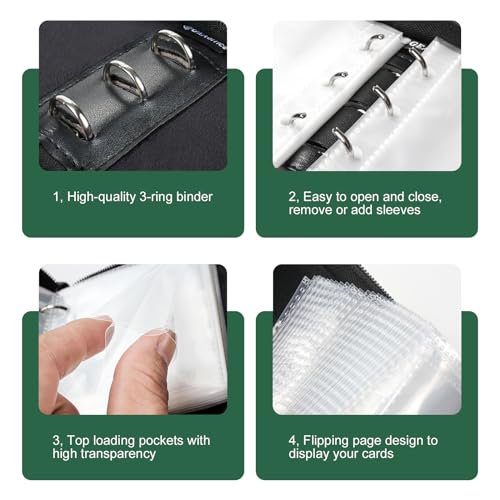 GEAoffice Mini Size Card Binder 1 Pocket, 80 Pockets Small Trading Card Album Book with 40 Removable Sleeves, 80 Top Loading Pockets Binder for TCG, MTG, Sports&Game Cards, Green - Image 3