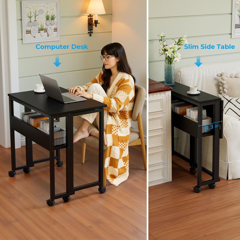 GreenForest Folding Desk Small Rolling Desk with Storage Shelf,24.8 inch Foldable Computer Desk with Wheels for Small Space,Easy Assembly,Black - Image 5