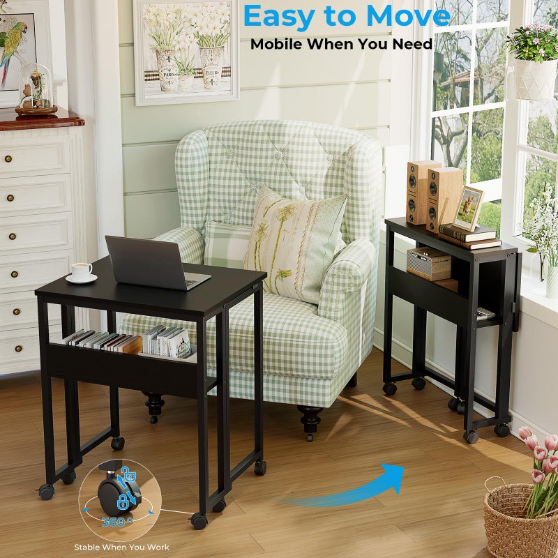 GreenForest Folding Desk Small Rolling Desk with Storage Shelf,24.8 inch Foldable Computer Desk with Wheels for Small Space,Easy Assembly,Black - Image 3
