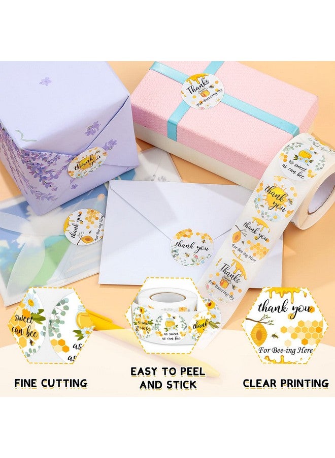 Eersida 500 Pcs 1.5 Inch Bee Thank You Stickers Bulk Bee Themed Stickers Honeybee Paper Decal Round Honey Labels Honeybee Baby Shower Favors for Jars Bottle Baby Shower Party Favor Birthday - Image 3