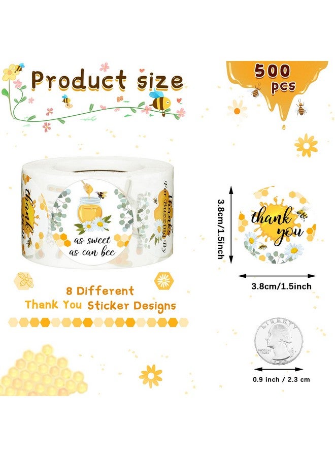 Eersida 500 Pcs 1.5 Inch Bee Thank You Stickers Bulk Bee Themed Stickers Honeybee Paper Decal Round Honey Labels Honeybee Baby Shower Favors for Jars Bottle Baby Shower Party Favor Birthday - Image 2