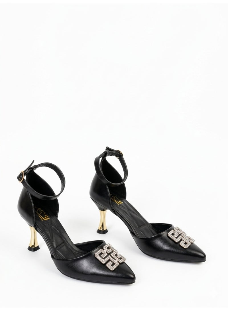 لايف ستيلاش  أحذية كعب جلد كلاسيكي F-619 - أسود - Image 1