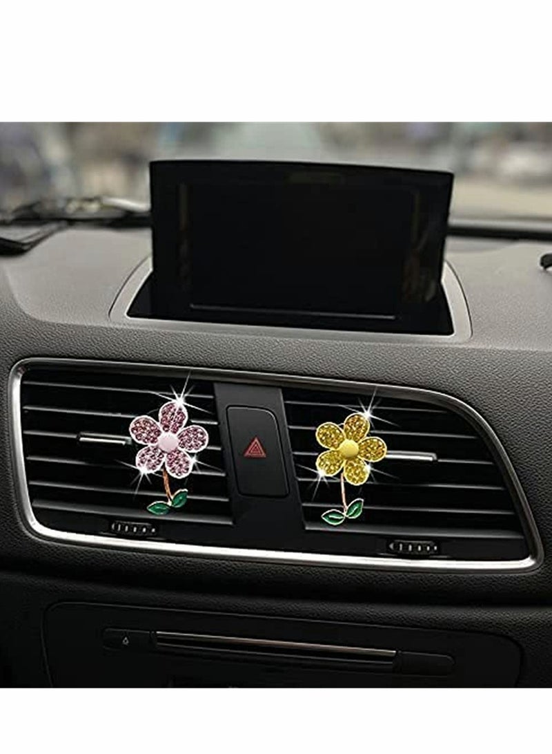 Excefore Sunflower Car air Conditioner Aromatherapy Clip, Sparkling Flower Car Vent Decoration, Helpful For Car Air Circulator, Diamond Car Interior Accessories From Women 2 Pieces, Yellow, Pink - Image 5