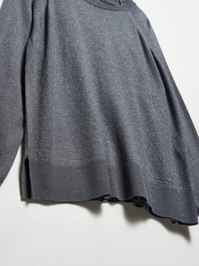 Dilvin 10557 Crew Neck Glittery Basic Thin Knit Sweater-Smoke