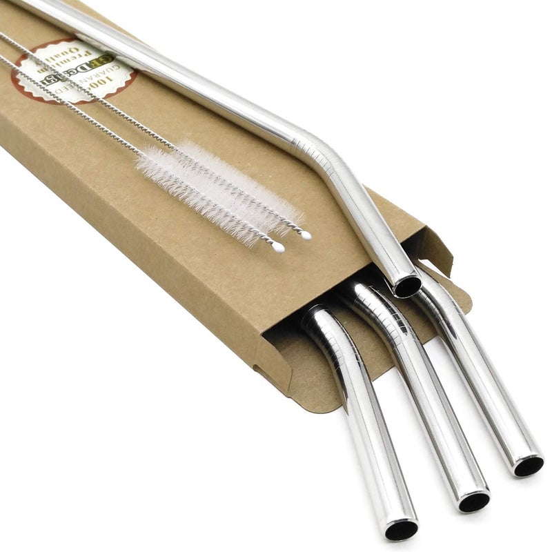 GFDesign Big Drinking Straws Reusable 12 Inches Extra Long 9mm Extra Wide SUS 304 FoodGrade 188 Stainless Steel  Set of 4 with 2 Cleaning Brushes  Bent