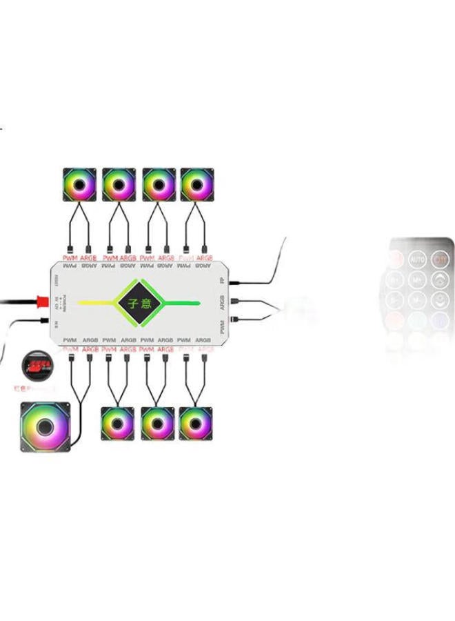 Jplayer Ziyi Co-Branded Hub, Argb Synchronized Lighting, 5V 3-Pin White, 9-Port Controller (With Remote Control/Pwm Temperature Control), Jps-232 - Image 1