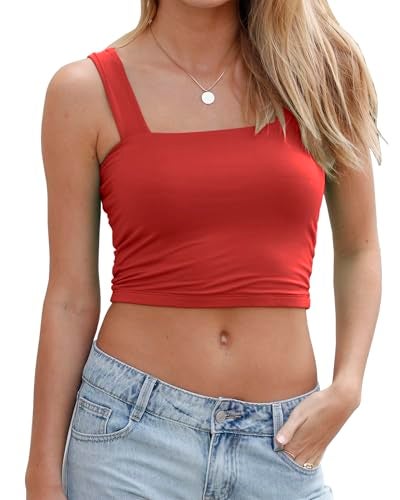 Abardsion Women's Sexy Sleeveless Skinny Basic Strappy Crop Tank Tops (Big Red, L) - Image 5