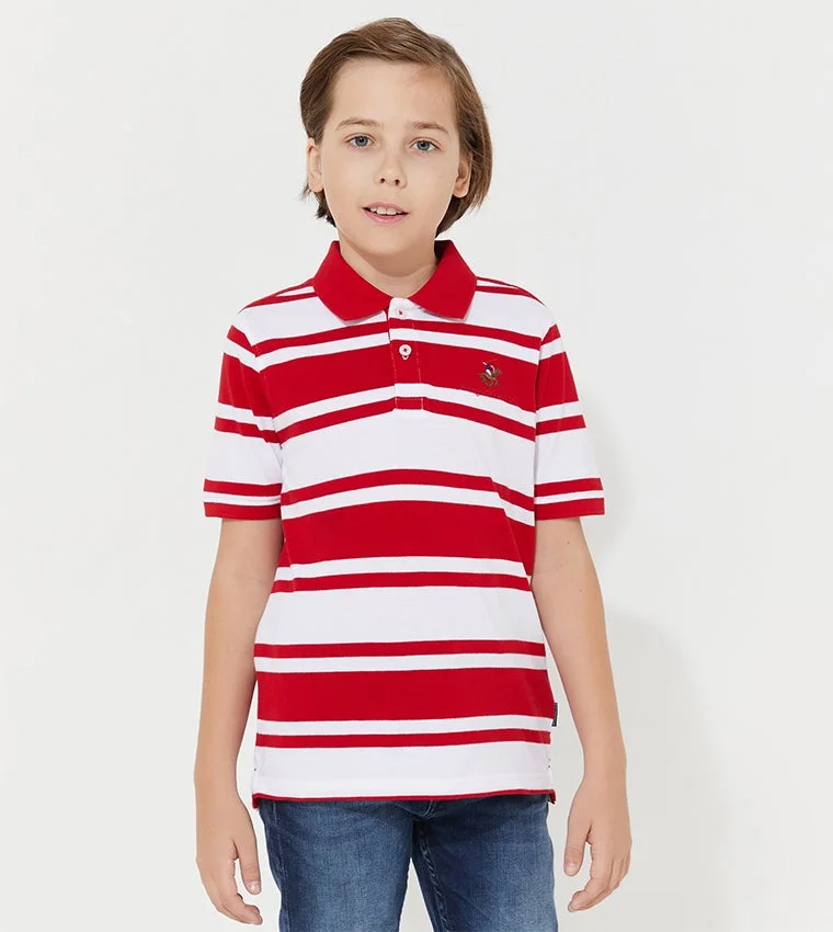 BEVERLY HILLS POLO CLUB Striped Short Sleeves Polo T-Shirt