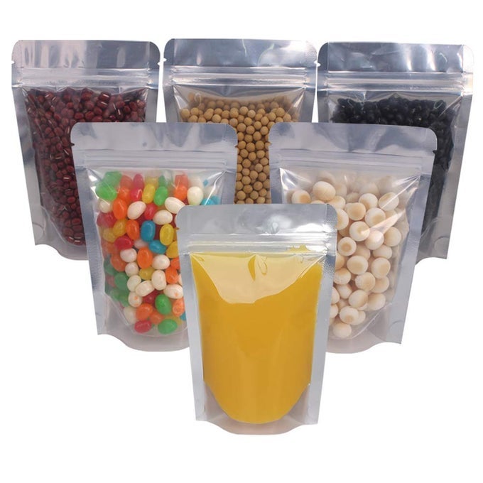 100 PACK 4 X 6 INCH ZIPPER MYLAR BAGS STAND UP MYLAR ZIP LOCK BAGS CLEAR SILVER BAG REUSABLE FOOD STORAGE ALUMINUM FOIL POUCH BAG FOR MULTIPURPOSE WITH GUSSET BOTTOM55MIL THICKNESS