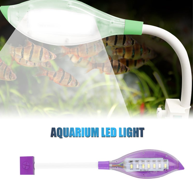 ضوء حوض السمكة صغير مصباح LED مقفل لحوض السمكة - مصباح LED على شكل ورقة موصل USB لحوض السمكة ألوان إضاءة بيضاء وزرقاء - Image 1