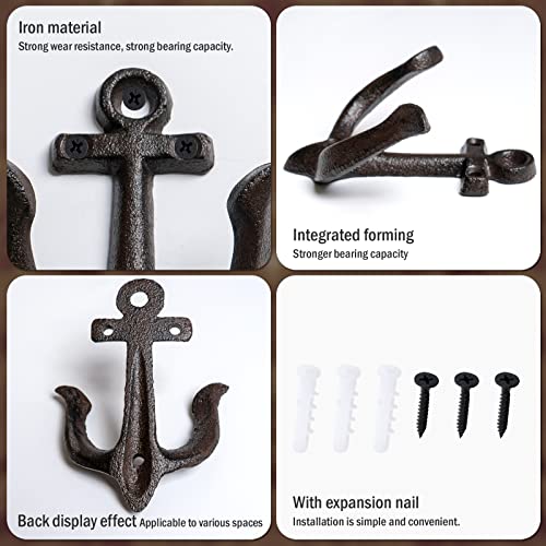 Notakia Decorative Wall Hooks Mounted Antique Shabby Chic Metal Cast Iron Nautical Anchor Design Hooks Hanger, Vintage Rustic Cast Iron Wall Hooks,Screws Included (Brown Anchor 4Pcs) - Image 5