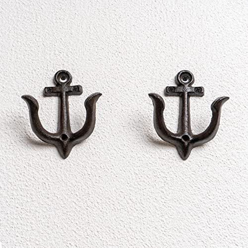 Notakia Decorative Wall Hooks Mounted Antique Shabby Chic Metal Cast Iron Nautical Anchor Design Hooks Hanger, Vintage Rustic Cast Iron Wall Hooks,Screws Included (Brown Anchor 4Pcs) - Image 2