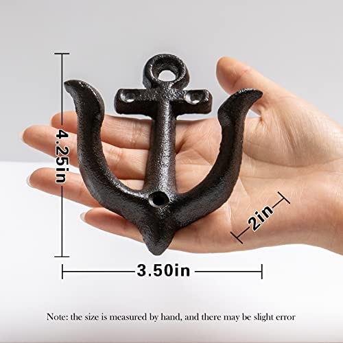 Notakia Decorative Wall Hooks Mounted Antique Shabby Chic Metal Cast Iron Nautical Anchor Design Hooks Hanger, Vintage Rustic Cast Iron Wall Hooks,Screws Included (Brown Anchor 4Pcs) - Image 3