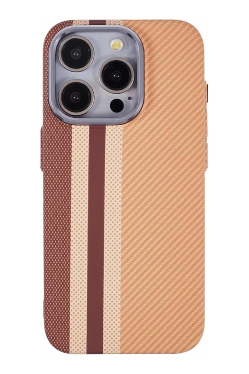 إيروريكس جراب هاتف متوافق مع iPhone 15 Pro Max، غطاء واقٍ خفيف الوزن رفيع بنمط مخطط باللونين البيج والبني، قبضة مضادة للانزلاق، امتصاص الصدمات، فتحات دقيقة، لمسة نهائية متينة أنيقة - Image 1