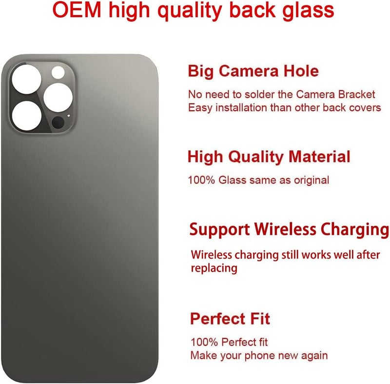 Perzework استبدال زجاج خلفي أصلي لجهاز آيفون 12 برو 6.1 بوصة مع مجموعة أدوات الإصلاح (رمادي)  - Image 3