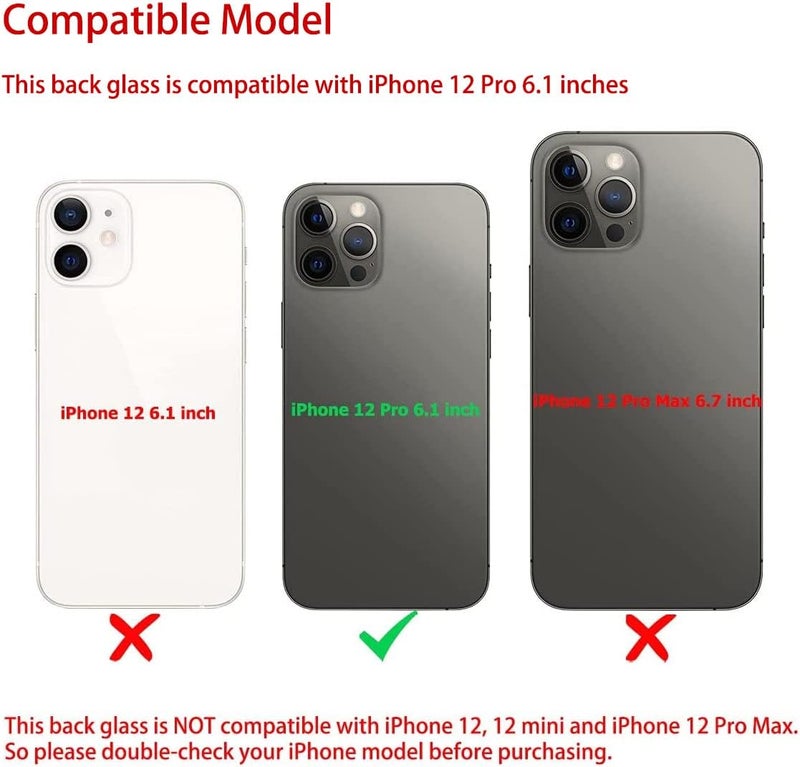 Perzework استبدال زجاج خلفي أصلي لجهاز آيفون 12 برو 6.1 بوصة مع مجموعة أدوات الإصلاح (رمادي)  - Image 2