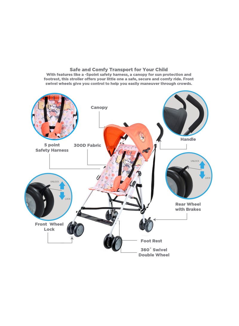 Nurtur Disney Minnie Mouse Lightweight Stroller – Compact Fold, Sun Canopy, Shoulder Strap, Airflow Design, Portable Buggy for Toddlers 6-36 Months, Easy Fold, - Multi - Image 5
