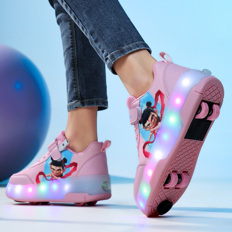 Popular Wheeled Roller Shoes, Roller Shoes For Boys, Four-Wheel Invisible Luminous Shoes, Summer Children'S Shoes - Image 5