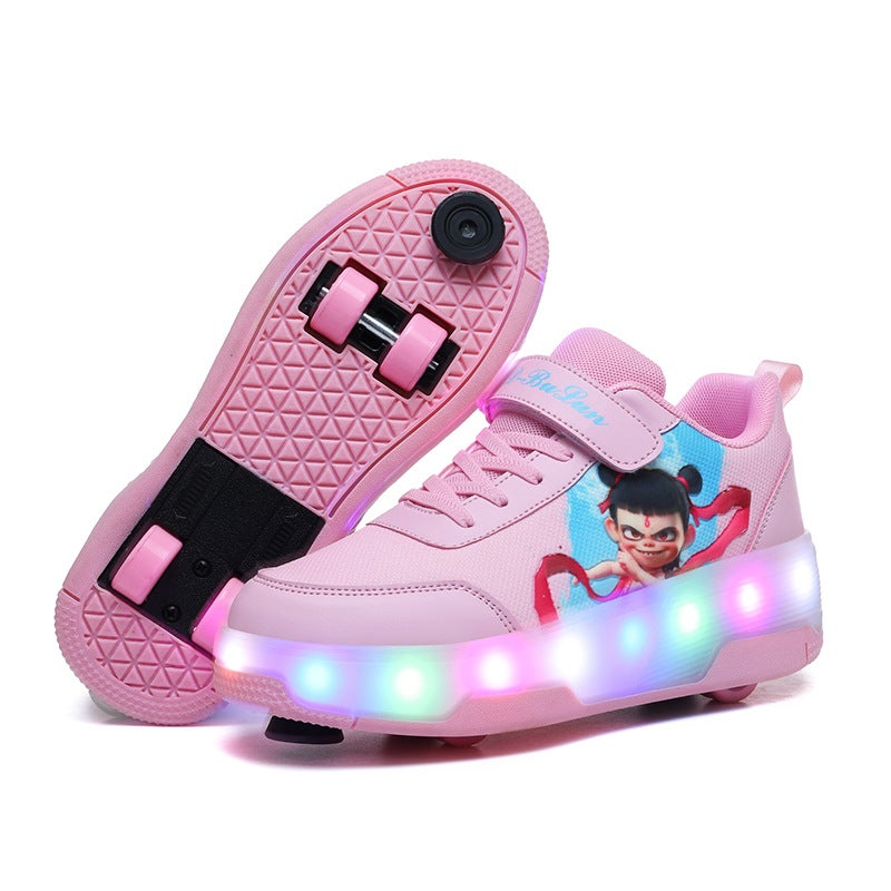 Popular Wheeled Roller Shoes, Roller Shoes For Boys, Four-Wheel Invisible Luminous Shoes, Summer Children'S Shoes - Image 2