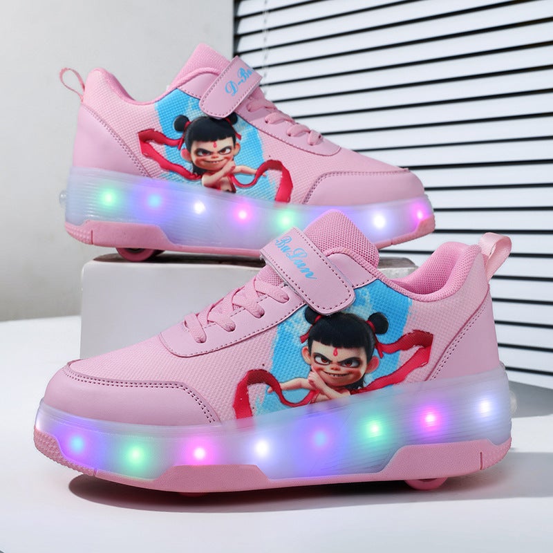 Popular Wheeled Roller Shoes, Roller Shoes For Boys, Four-Wheel Invisible Luminous Shoes, Summer Children'S Shoes - Image 4