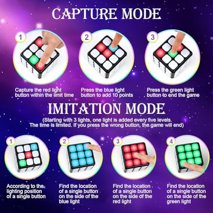 FLASHING CUBE ELECTRONIC MEMORY & BRAIN GAME, 4-IN-1 HANDHELD GAME FOR KIDS, FUN GIFT TOY FOR BOYS AND GIRLS AGES 6-12 YEARS OLD - Image 5