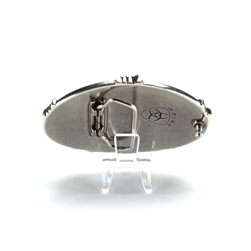 ARIAT Men's Western Buckle, Antique Silver with Steer Head Motif and Barbwire Edging, Hammered Oval Design, 2-3/4" X 3-3/4" - Image 4