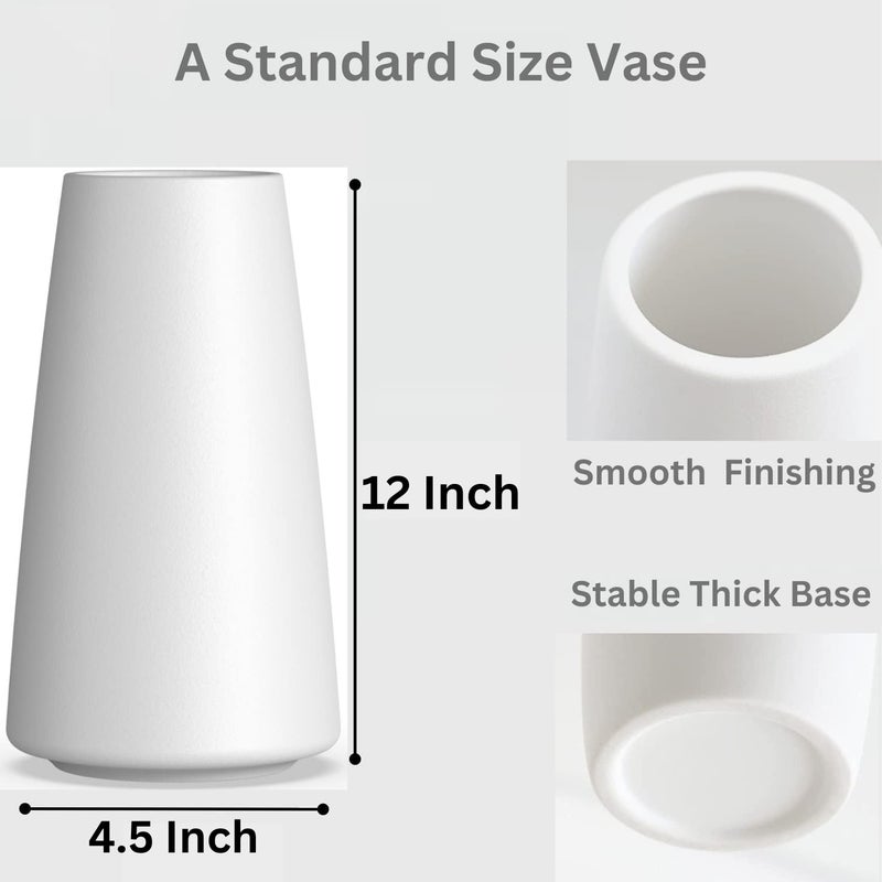 DECORPIA 12 Inch Tall Premium Quality Ceramic Vase | Flower Vase for Home Decor | Farmhouse Decor  Desk Decor  Modern Decor  Aesthetic Room Decor  White Vase for Bohemian Decor  Pampas Vase  White - Image 3