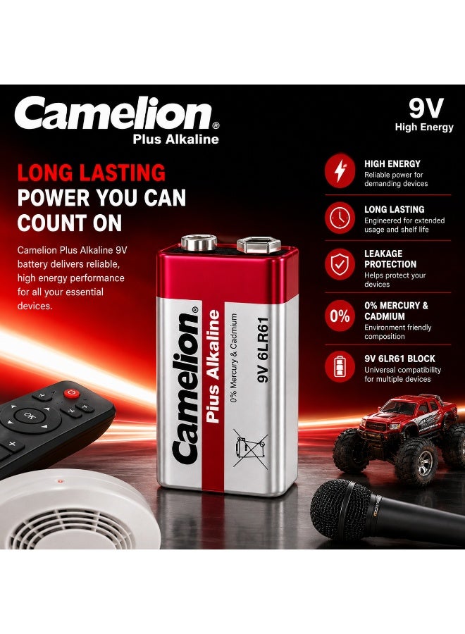Camelion 9V Alkaline Battery, Long Lasting PP3 Battery for Smoke Detectors, Wireless Microphones, Test Equipment & Electronics - Image 5