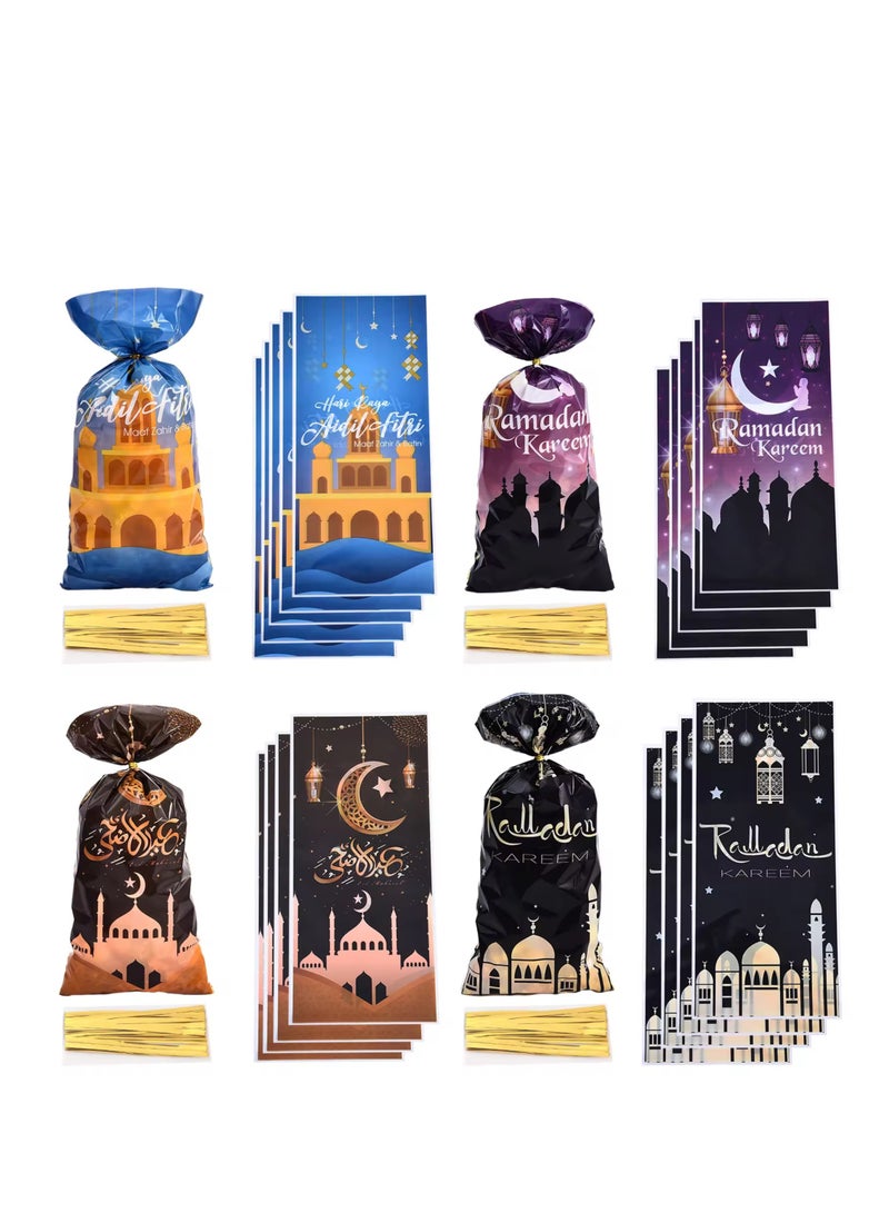50 Pieces Ramadan Kareem Eid Mubarak Opp Gift Bags Moon Castle Festival Candy Cookie Snack Plastic Bags 4 Styles - Image 1