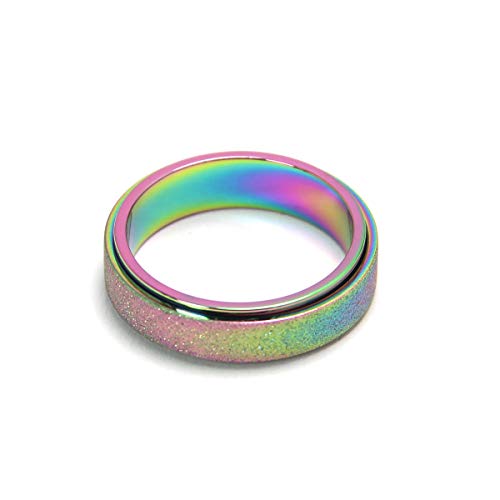OreilleStar Anxiety Ring for Women Fidget Spinner Ring Fidget Toys Adults Titanium Stainless Steel Thumb Ring 6mm Wide Rainbow Size 10 - Image 4