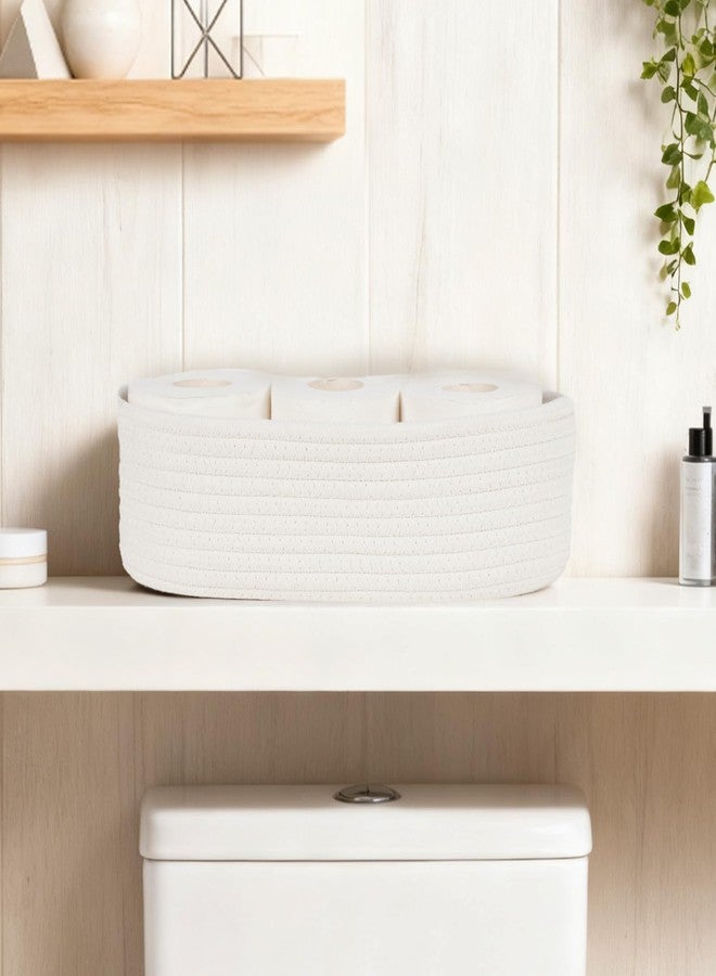Temary Bathroom Organizer Bin, Toilet Paper Rope Baskets with Handles, Set of 2 Small Foldable Storage Bin for Toilet Tank Top Boho, Narrow Rectangle Baskets for Organizing (White, 13x5.9x3.9) - Image 4
