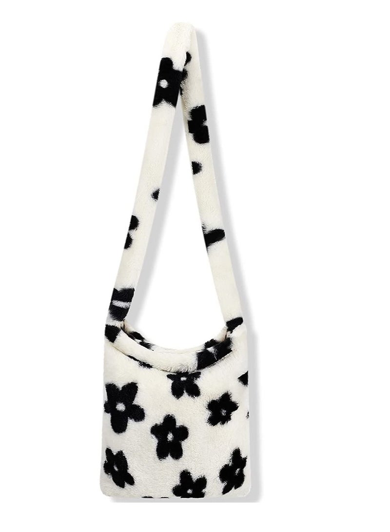 Excefore Plush Shoulder Bag, Fluffy Bags, Women Ladies Tote Bag, Fluffy Shoulder Bag, White Furry Purse Handbag for Autumn and Winter - Image 1