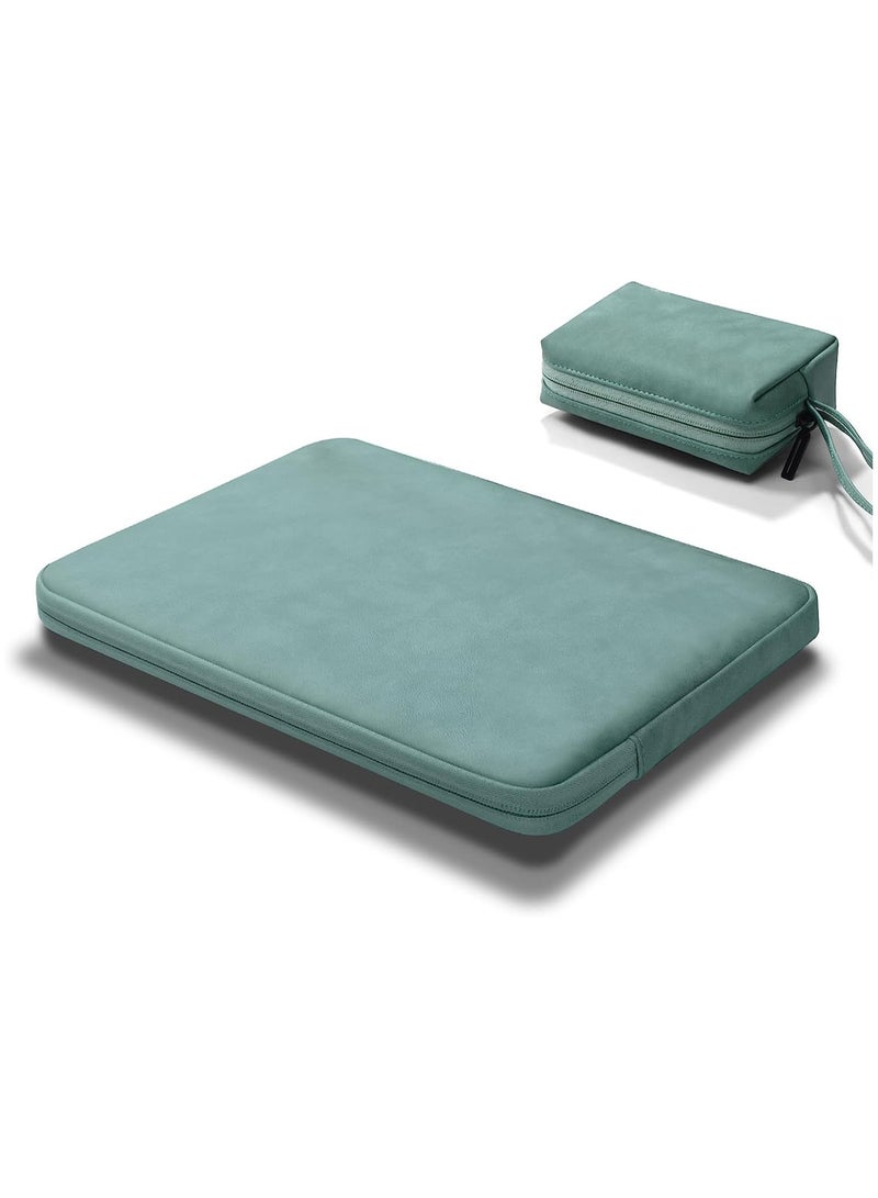 Excefore Laptop Sleeve Compatible with MacBook Air/Pro, 12-13.3 inch Notebook, Compatible with MacBook Pro 14 2023 A2779 M2 A2442 M1 A2681 A2337 /Pro 13 A2338, PU Material Bag with Small Case, Green - Image 1