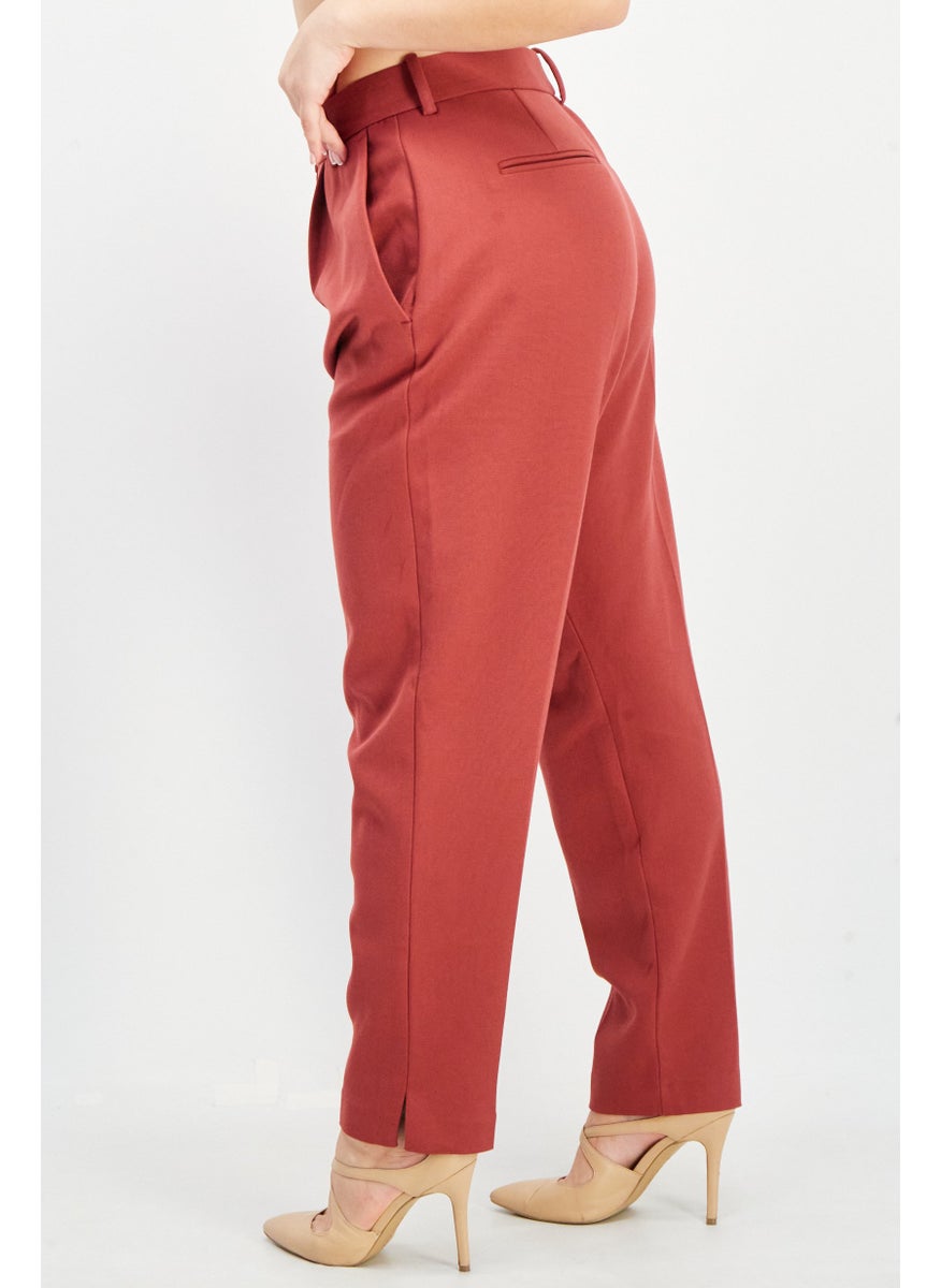 French Connection - Women Regular Fit Solid Casual Pants, Burgundy - Image 1