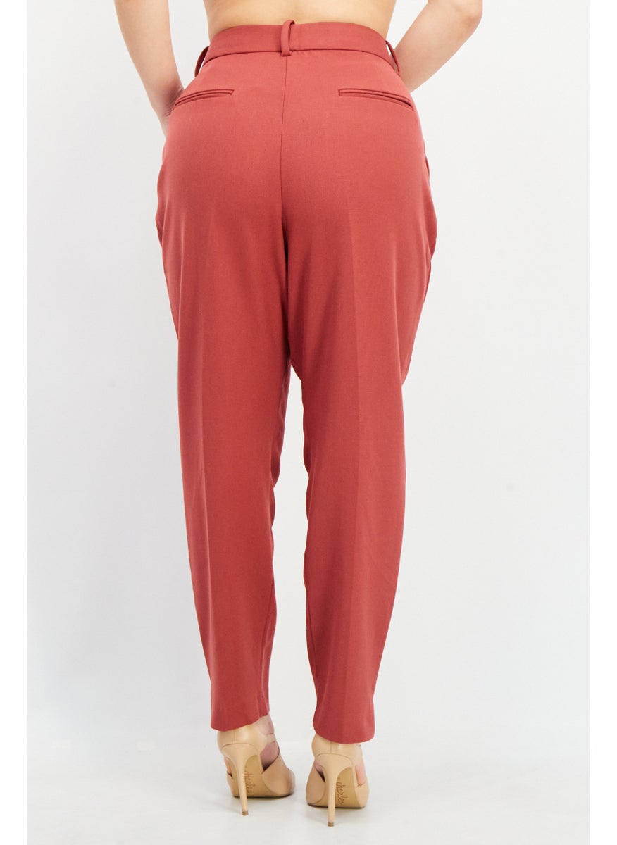French Connection - Women Regular Fit Solid Casual Pants, Burgundy - Image 1