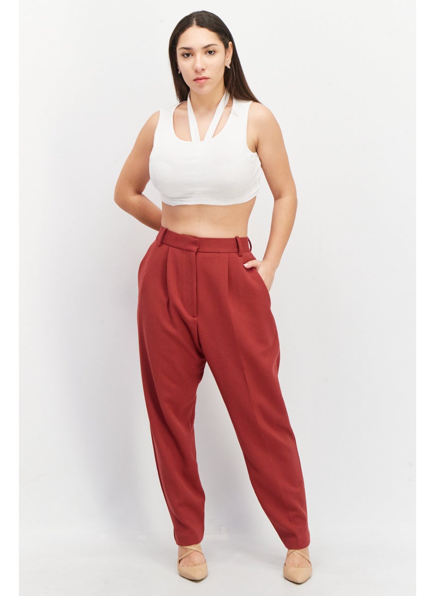 French Connection - Women Regular Fit Solid Casual Pants, Burgundy - Image 1
