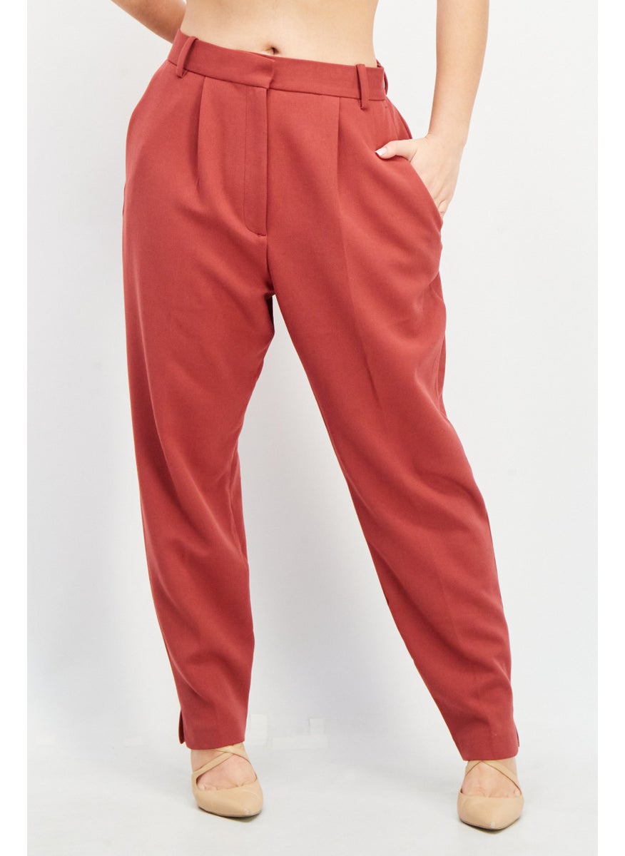 French Connection - Women Regular Fit Solid Casual Pants, Burgundy - Image 1