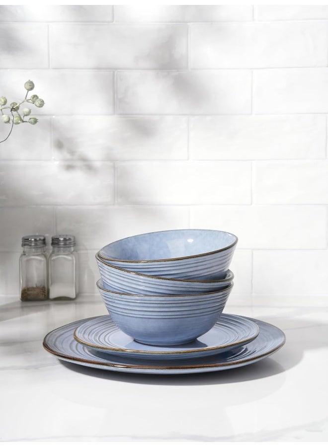 Famiware Twilight 12 Piece Stoneware Dinnerware Set, Set for 4, Scratch Resistant, Microwave & Dishwasher Safe, Marine Blue  - Image 5