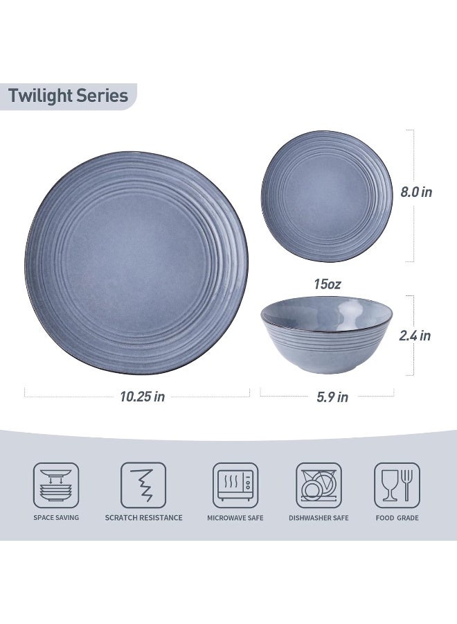 Famiware Twilight 12 Piece Stoneware Dinnerware Set, Set for 4, Scratch Resistant, Microwave & Dishwasher Safe, Marine Blue  - Image 2