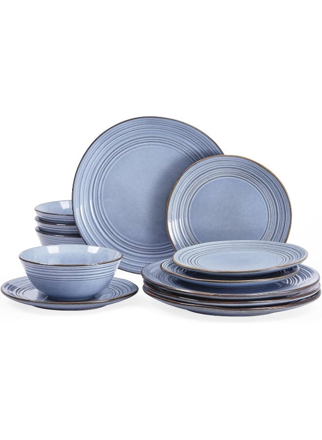 Famiware Twilight 12 Piece Stoneware Dinnerware Set, Set for 4, Scratch Resistant, Microwave & Dishwasher Safe, Marine Blue  - Image 1