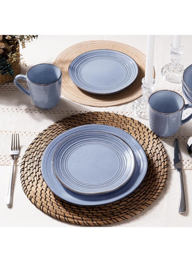 Famiware Twilight 12 Piece Stoneware Dinnerware Set, Set for 4, Scratch Resistant, Microwave & Dishwasher Safe, Marine Blue  - Image 3