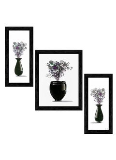 Indianara Indianara Set of 3 Abstract Flowers in Vases Framed Art Painting 0913BK without glass 6 X 13 102 X 13 6 X 13 INCH  - Image 1