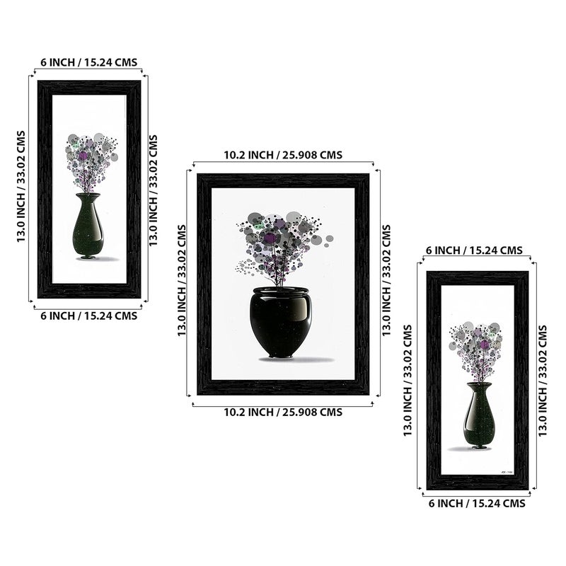 Indianara Indianara Set of 3 Abstract Flowers in Vases Framed Art Painting 0913BK without glass 6 X 13 102 X 13 6 X 13 INCH  - Image 2