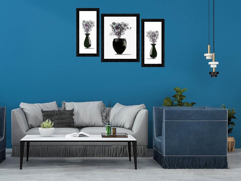 Indianara Indianara Set of 3 Abstract Flowers in Vases Framed Art Painting 0913BK without glass 6 X 13 102 X 13 6 X 13 INCH  - Image 3