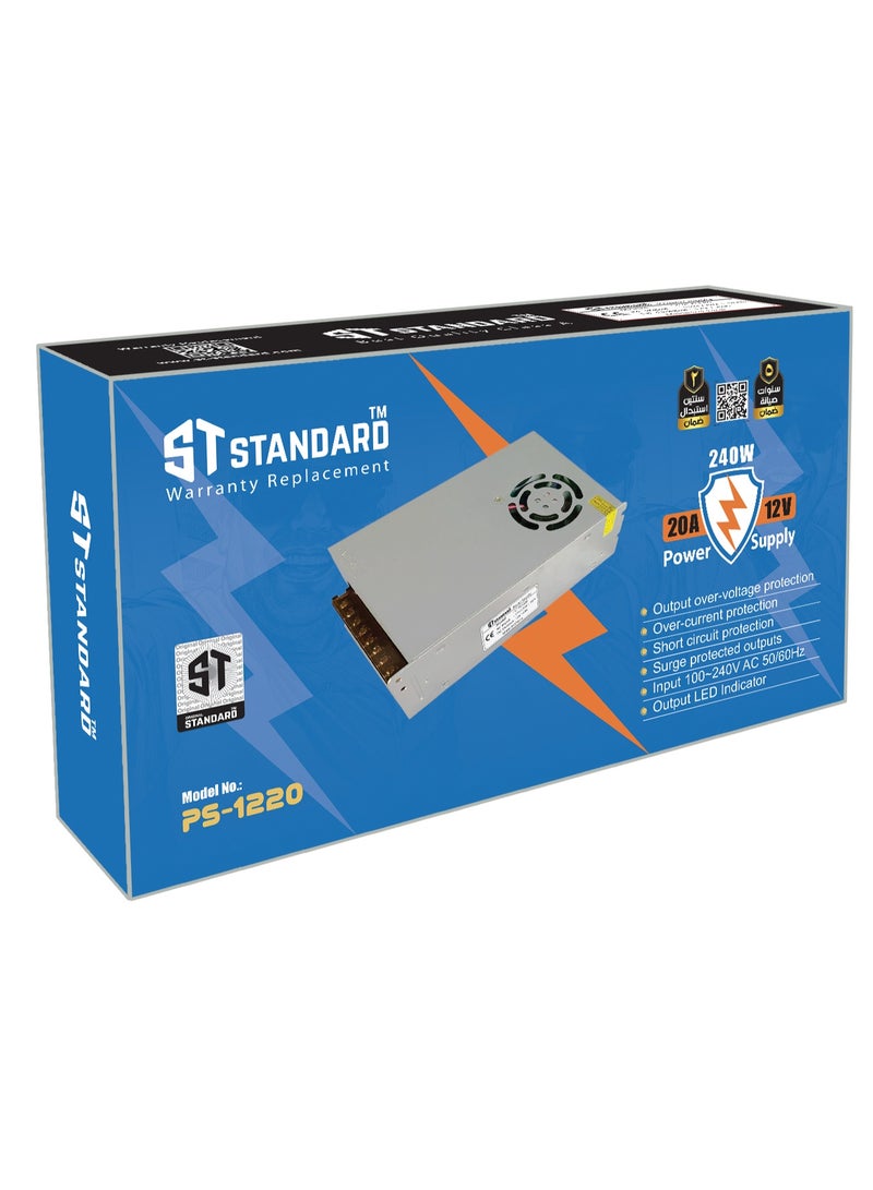 Standard PS1220 12V 20A 240W Power Supply with Full Electrical Protection and LED Indicator - Image 2